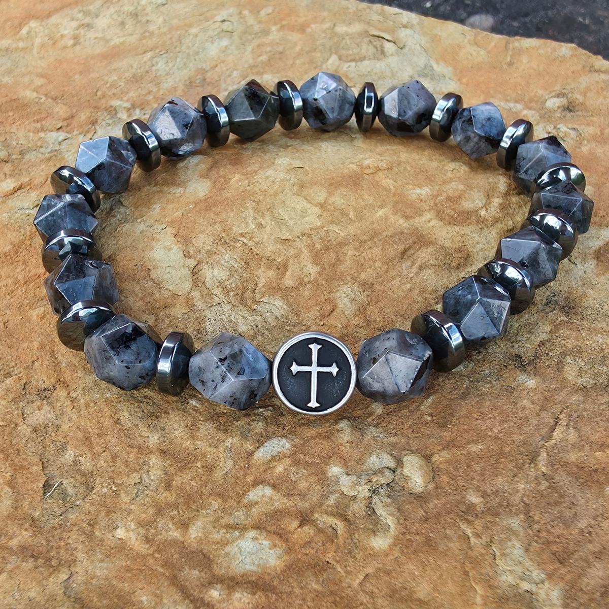 God Is My Rock — Men's Cross Bracelet (Psalm 18:2)