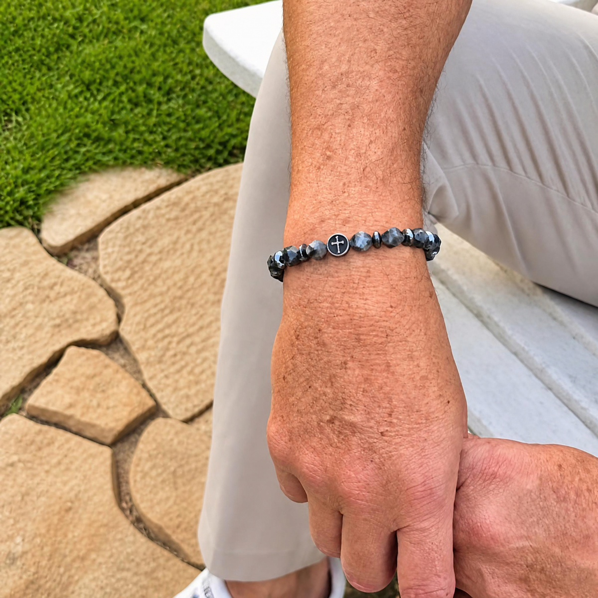 God Is My Rock — Men's Cross Bracelet (Psalm 18:2)