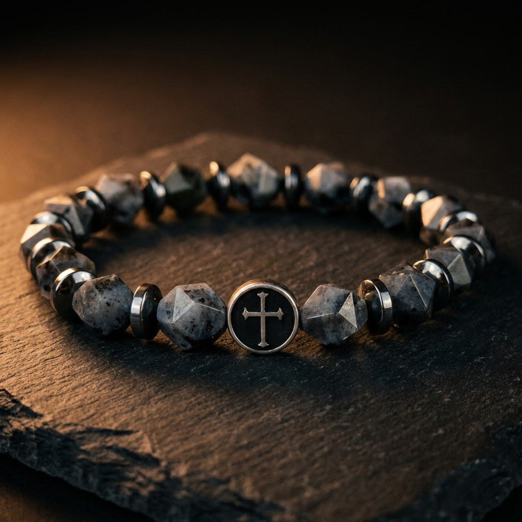 God Is My Rock — Men's Cross Bracelet (Psalm 18:2)